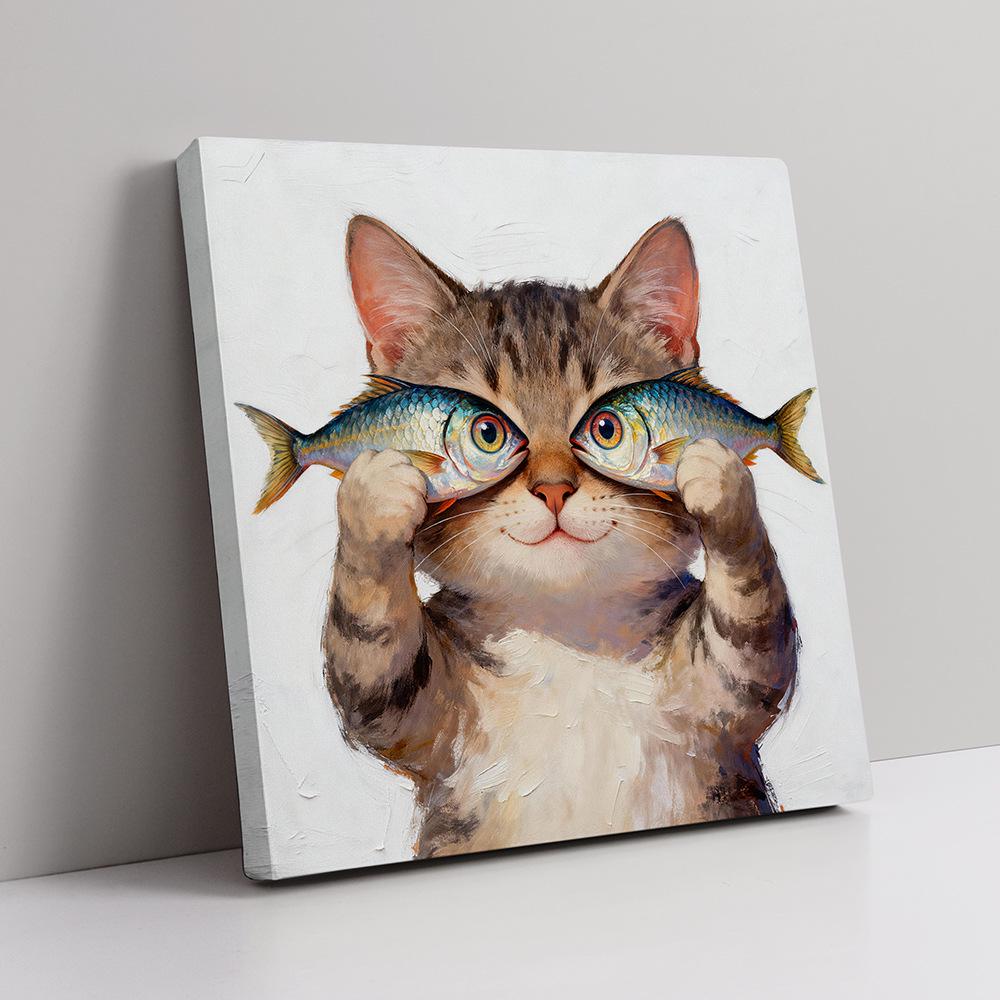 Modern Minimalist Kitten Cartoon Decorative Canvas for Living Room & Restaurant Wall Hanging