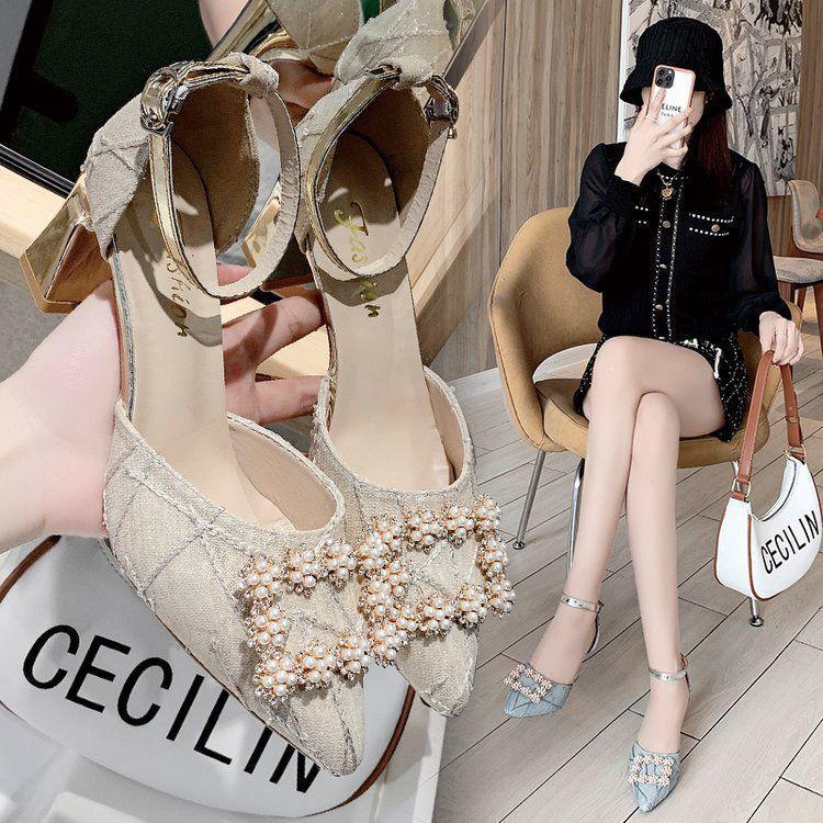 Thick heel fairy style skirt sandals new summer word with pointed high heels female