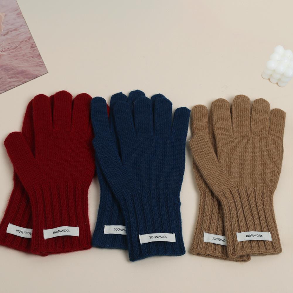New Winter Solid Color Wool Retro Knitted Gloves with Fingers Exposed Touch Screen Atmosphere Keep Warm and Cold