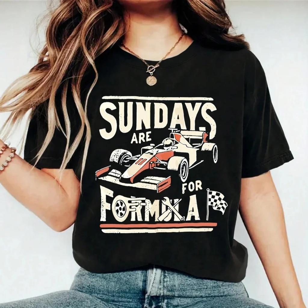 2026 Sunday Are For Formula Racing Enthusiasts Men Women's Fashion Round Neck Race Car Graphic Short Sleeve T-Shirt Summer