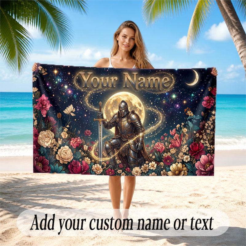 Floral Garden Theme Soft Beach Towel Personalized Custom Name Text Towel Portable for Beach Pool Travel