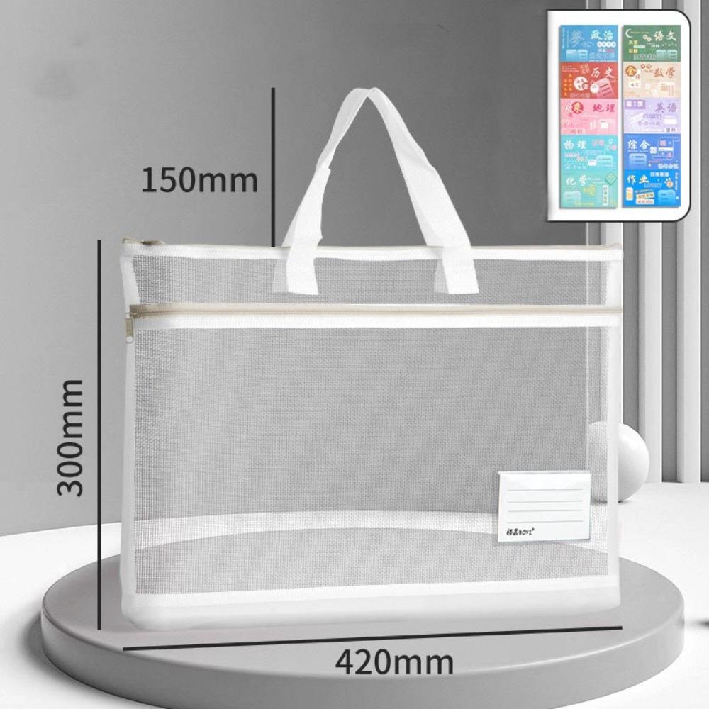 A3 Large Capacity Mesh Art Bag Large 8k Sketch Drawing Album A4 Test Paper Bag Zip Handbag Shoulder Bag Nylon Mesh School белый