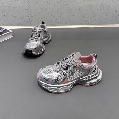 Spring New Genuine Leather Casual Daddy Shoes Women's Breathable Platform Portable All-Match Retro Casual Sneaker