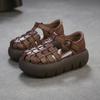 Johnature Genuine Leather Retro Handmade Woven Thick Soled Sandals Versatile Women's Platform Shoes
