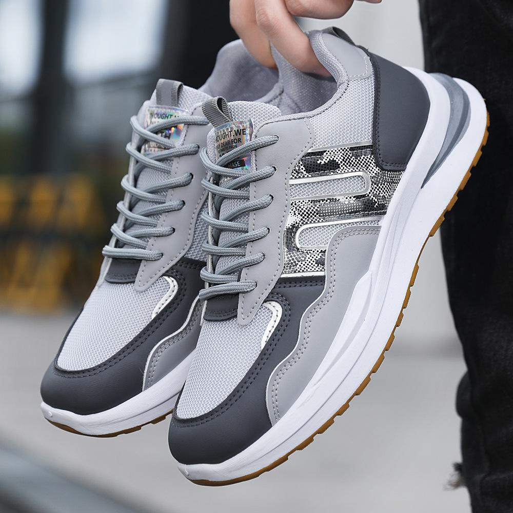 Popular men's breathable mesh running shoes thick-soled wear-resistant shock-absorbing sports shoes universal trendy shoes in stock