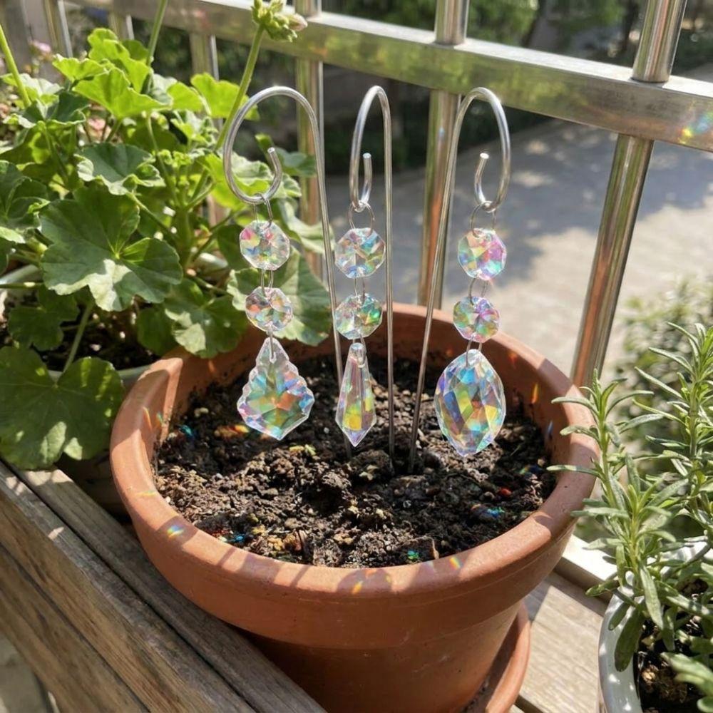 6Pcs/Set Handmade Garden Crystal Suncatchers Colorful Rainbow Plant Stakes Yard Decor