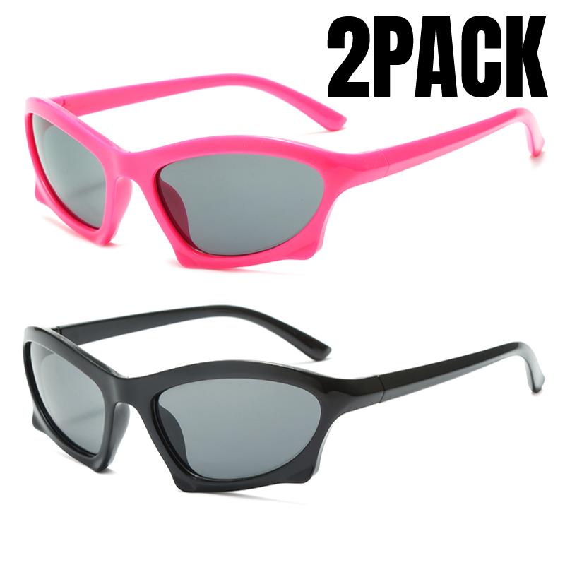 2PCS Sports Sunglasses Women Y2K Trends Punk Sun Glasses Men Retro 2000's Luxury Brand One Piece Special-Shaped