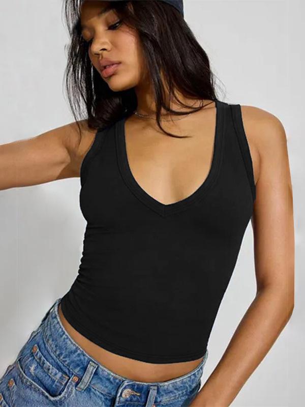 European Spring/Summer 2026 Sexy Slim Fit Sleeveless V-Neck Tank Top for Women