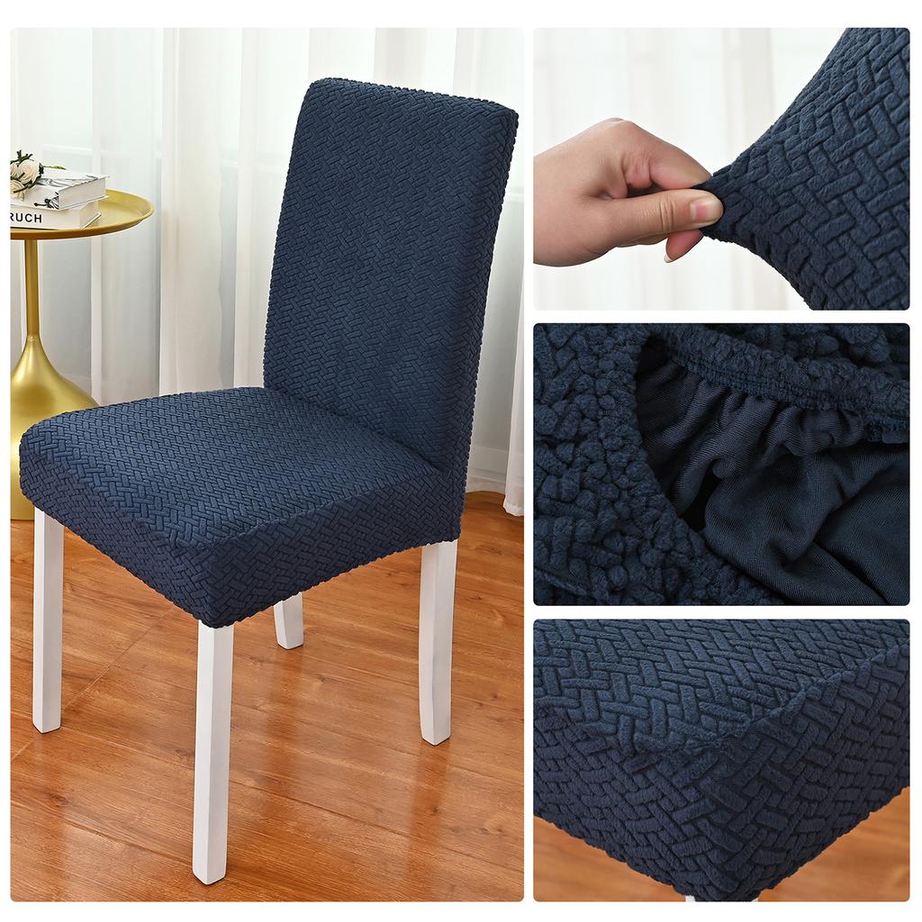 Simple Chair Cover Seat and Rest In One Half Package M Chair Protective Cover Polar Fleece Material Elastic Striped Grid for Dining Hotel Home Use