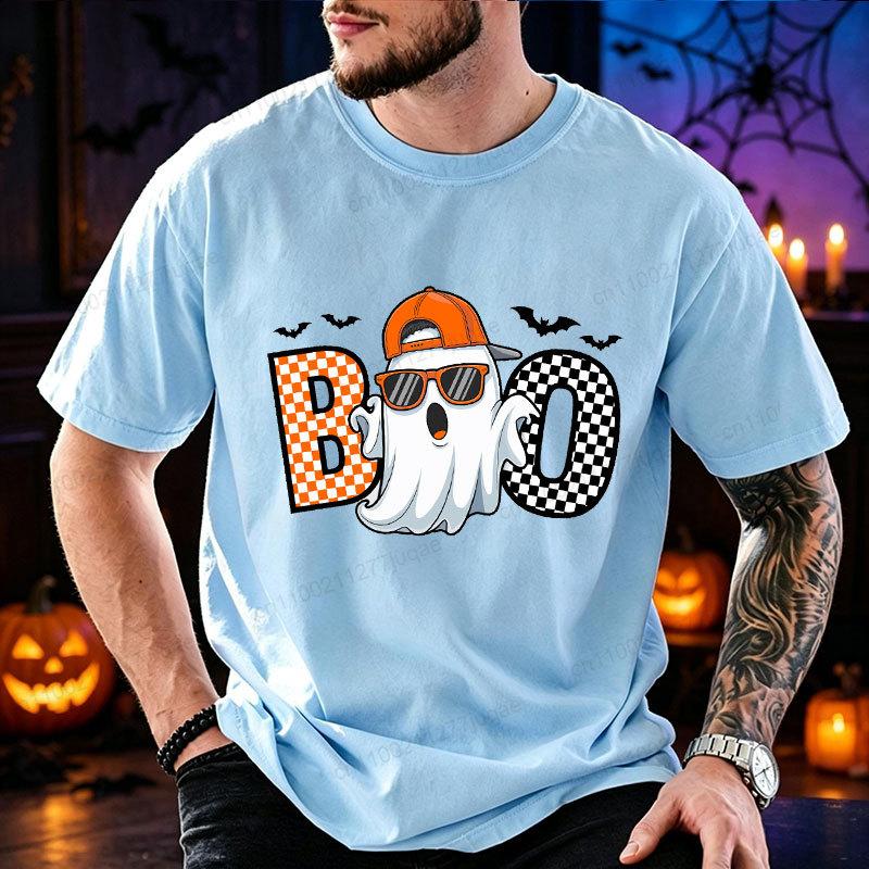 Men Women Funny Boo Cool Ghost Print T‑Shirt Trick or Treat Graphic Tees Halloween Party Costume Tops Spooky Season Gift T‑shirt