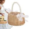 Pearl Flower Girl Basket Bowknot Wedding Basket with Pearl Handle Handwoven Easter Rattan Basket Romantic Wedding Decor
