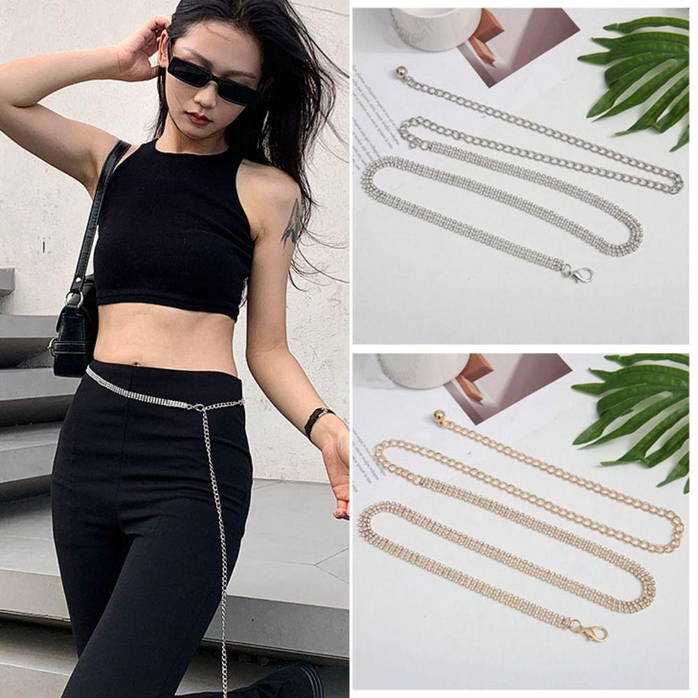 Adjustable Zircon Inlaid Waist Belt Bling Crystal Waist Chain Sweet Rhinestone Waistband  Party