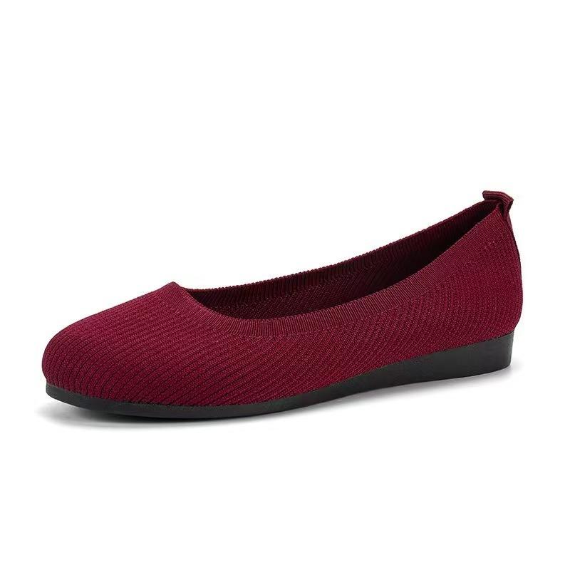 Large size spring new flat bottom round head foot cover shallow mouth mother shoes knitted fashion versatile shoes