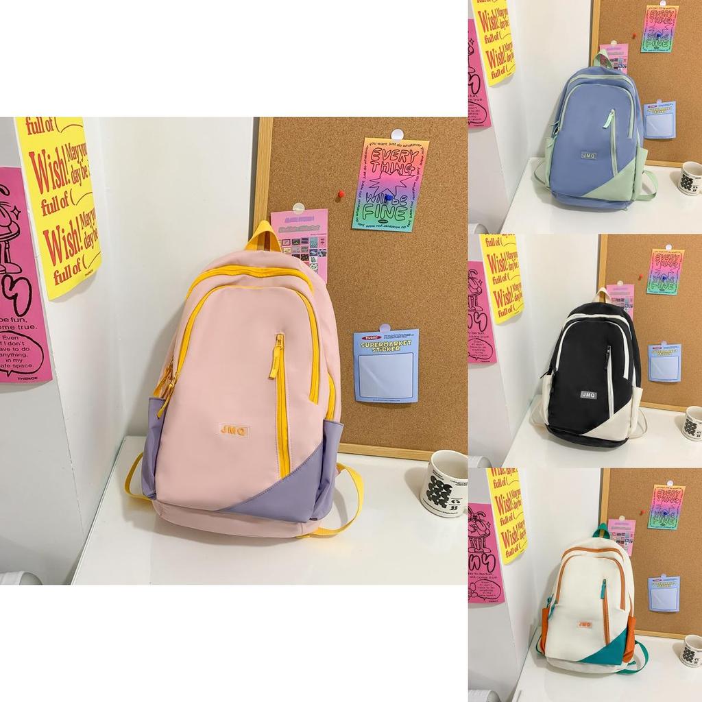Simple Color Blocked Letter Decor Student Casual Backpack For School Daily Use