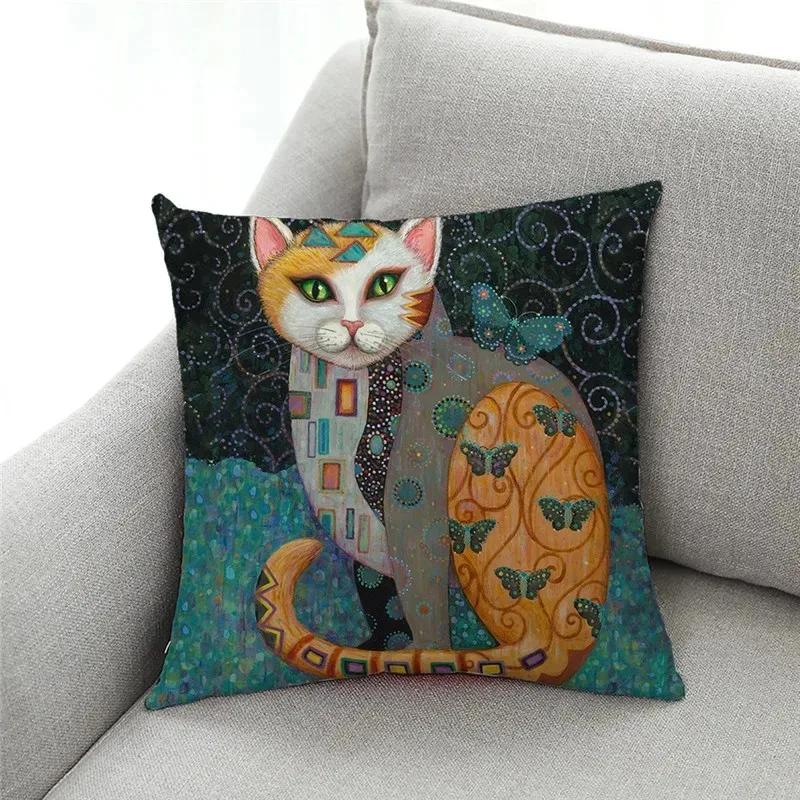 New Art Mural Kitten Print Series Pillowcase for Sofa Animal Design Retro Pillowcase Home Decor Cushion Cover 45x45 Cm