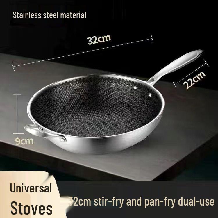 Stainless Steel Non-Stick Honeycomb Wok - Thickened Universal Pan for Induction & Gas Cooking. Ideal for Stir-Fry and Business Gifts.