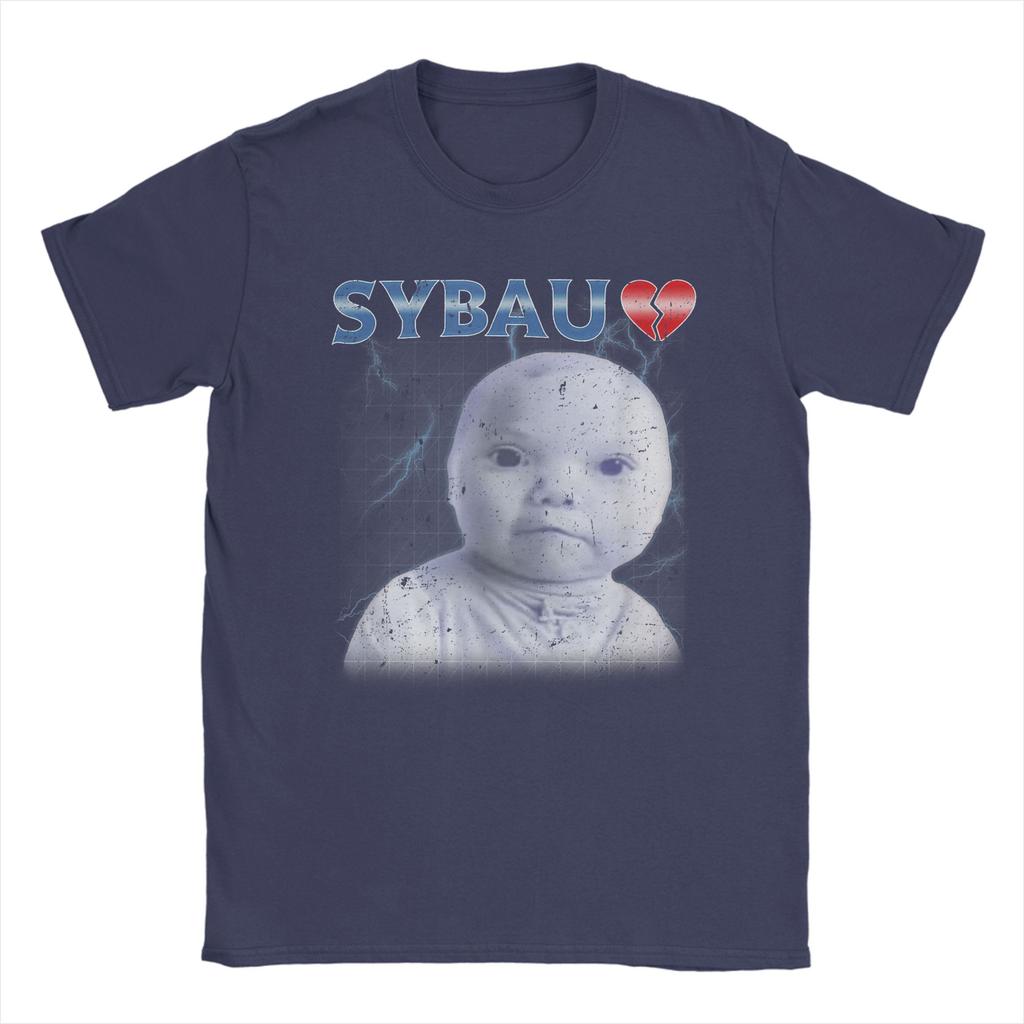 SYBAU Meme Niche Tuff AI Baby Holding Laugh T Shirt Cotton TShirts For Men Hip Hop Tee Shirt ShortSleeve Vintage Clothing