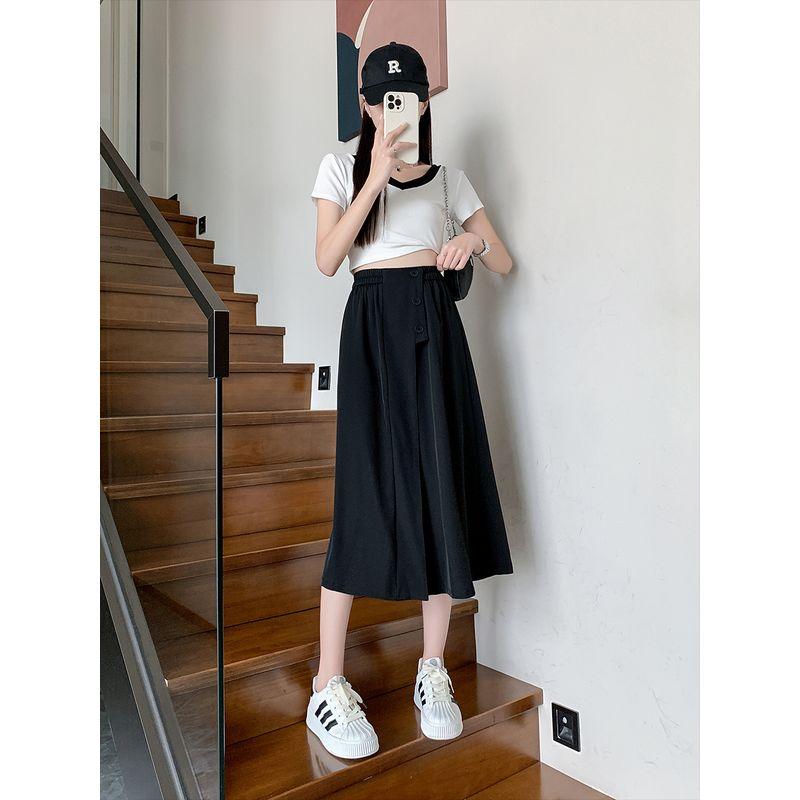Small Plus Size Women's Clothing Chubby Girl Summer New Arrival Thin High Waist Loose Drooping Casual Wide Leg Cropped Pants M-4XL