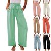 Women's High Waist Bow Tie Wide Leg Pants Straight Fit Polyester Trousers Casual Japanese Korean Solid Color Long Pants With Pockets