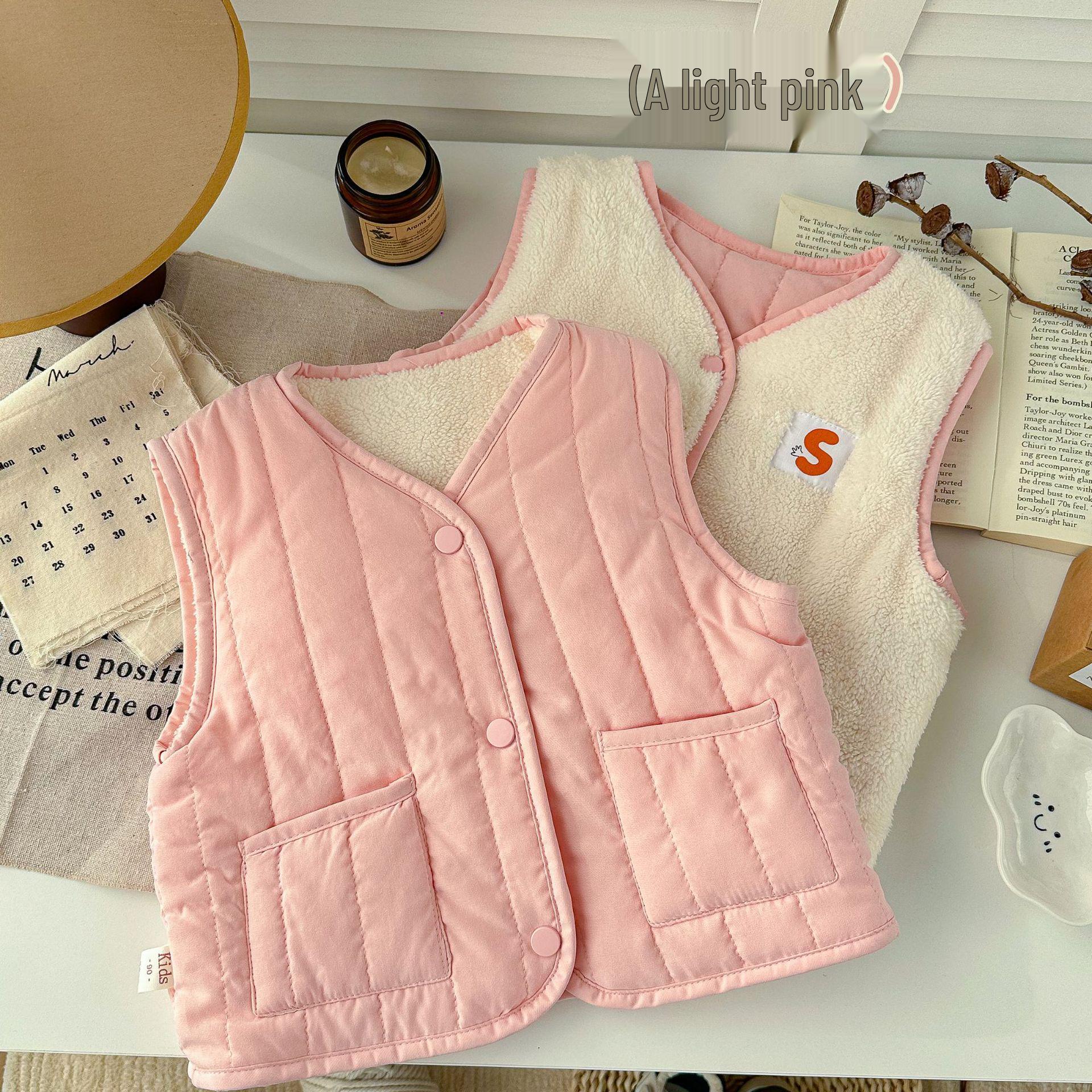 

Детский двусторонний теплый жилет из овечьей шерсти: Утепленный, с плюшем для мальчиков и девочек 90 cm розовый