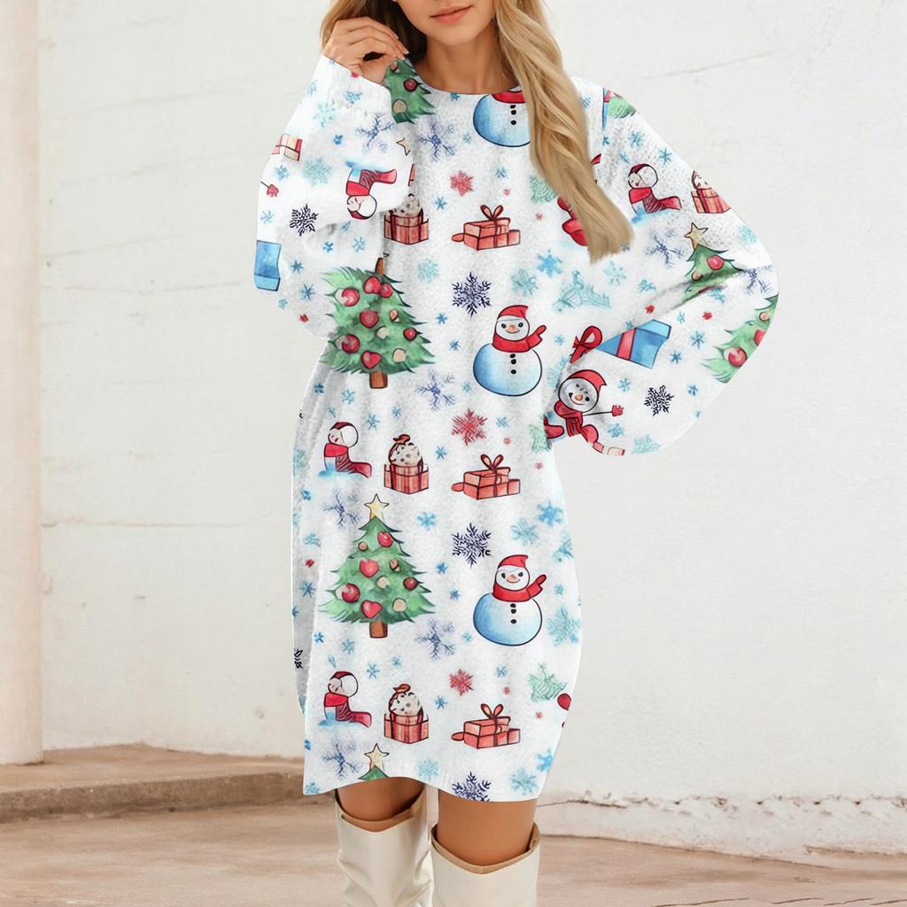 Women's Round Neck Casual Long Sleeve Plush Dresses