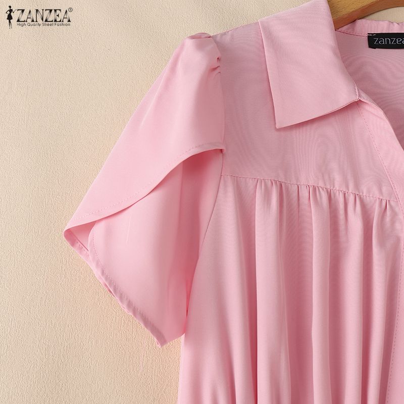 ZANZEA Lässiges Umlegekragen-Sommerkleid mit kurzen Ärmeln für Damen