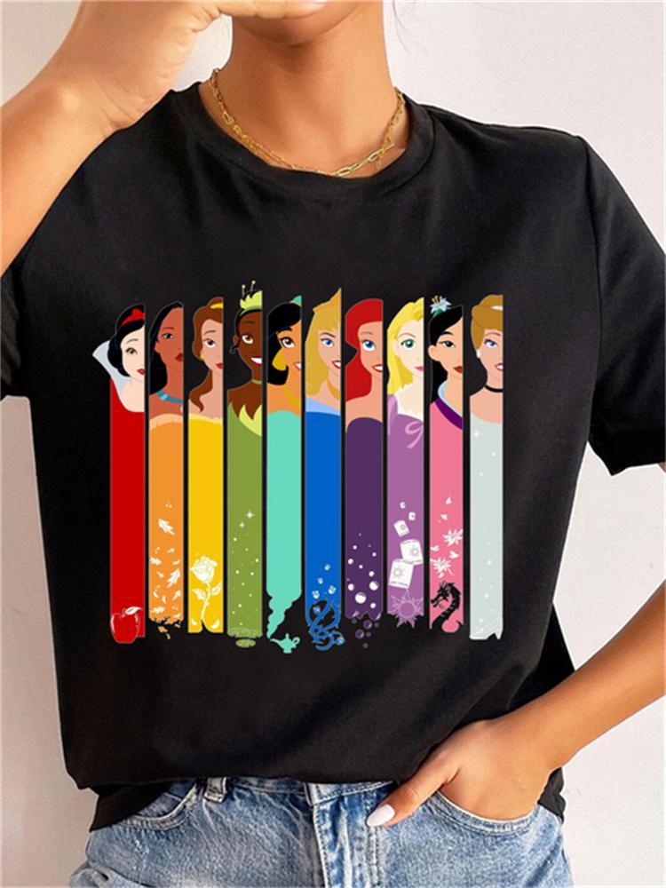 MINISO Disney Princess Women Clothes Snow White and The Seven Dwarfs Womens Trend Harajuku Short Sleeves Tshirt Cute