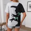 European and American Women's Clothing Halloween Witch Hand Print Contrasting Color T-shirt Women, Casual Loose and Thin Personalized Short Sleeves