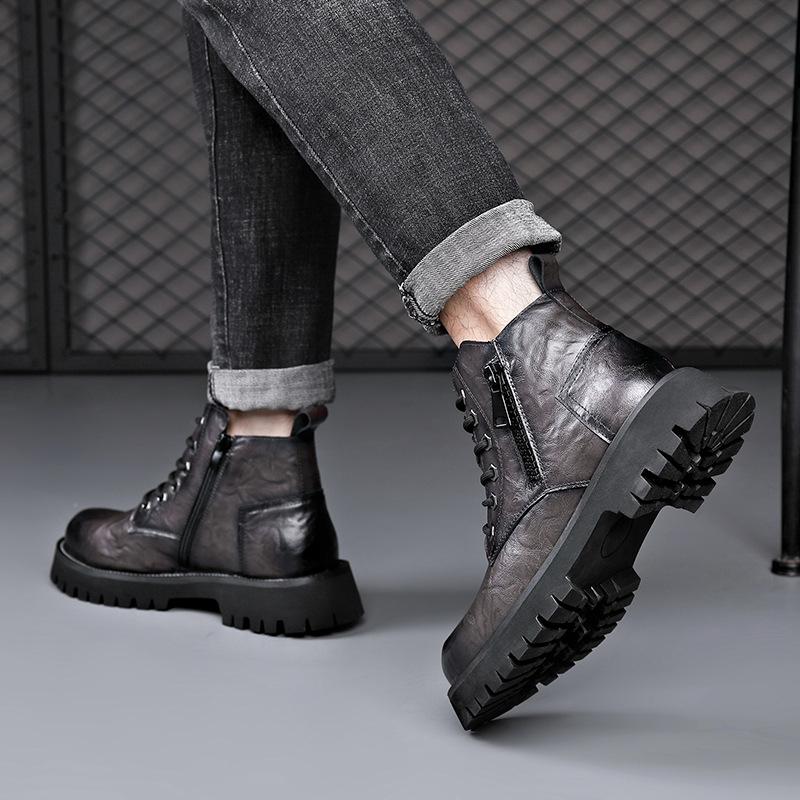 Autumn and Winter Boots Men's British Style Versatile High Top Leather Shoes Workwear Snow Leather Boots Men's Short Boots