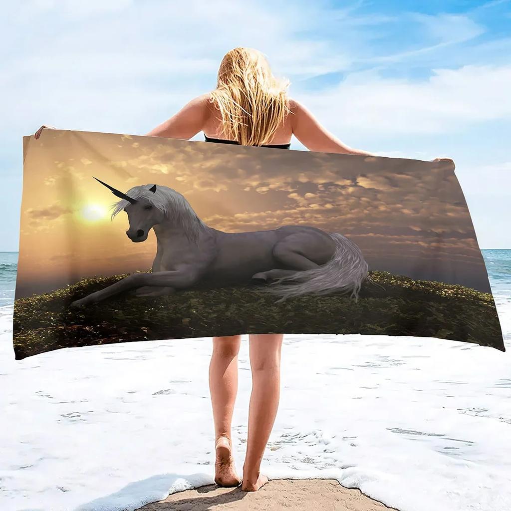 Unicorn Beach Towel,Cute Cartoon Microfiber Absorbent Soft Bath Towel Poncho Bath robe Absorbent Towels for Pool Beach Bathroom