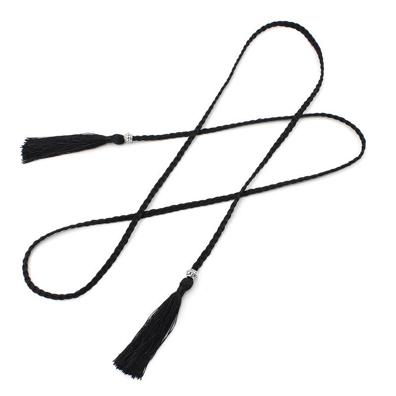 Dünnes geknotetes dekoratives Seil Taillenkette Damen Ethnischer Stil Mori Damen Weberei Fransen Baumwollseiden-Gürtel