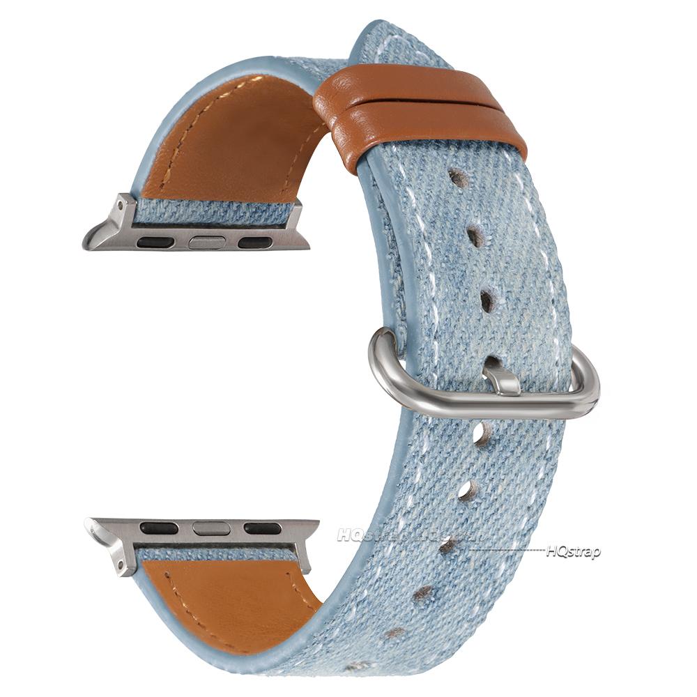 

Sailcloth Denim Watch Strap for IWatch Series 10 9 8 7 SE 6 5 Cowhide Watch Band for Apple Watch 38mm 40 41mm 42mm 44mm 45 49mm 45mm 49mm світло-синій колір