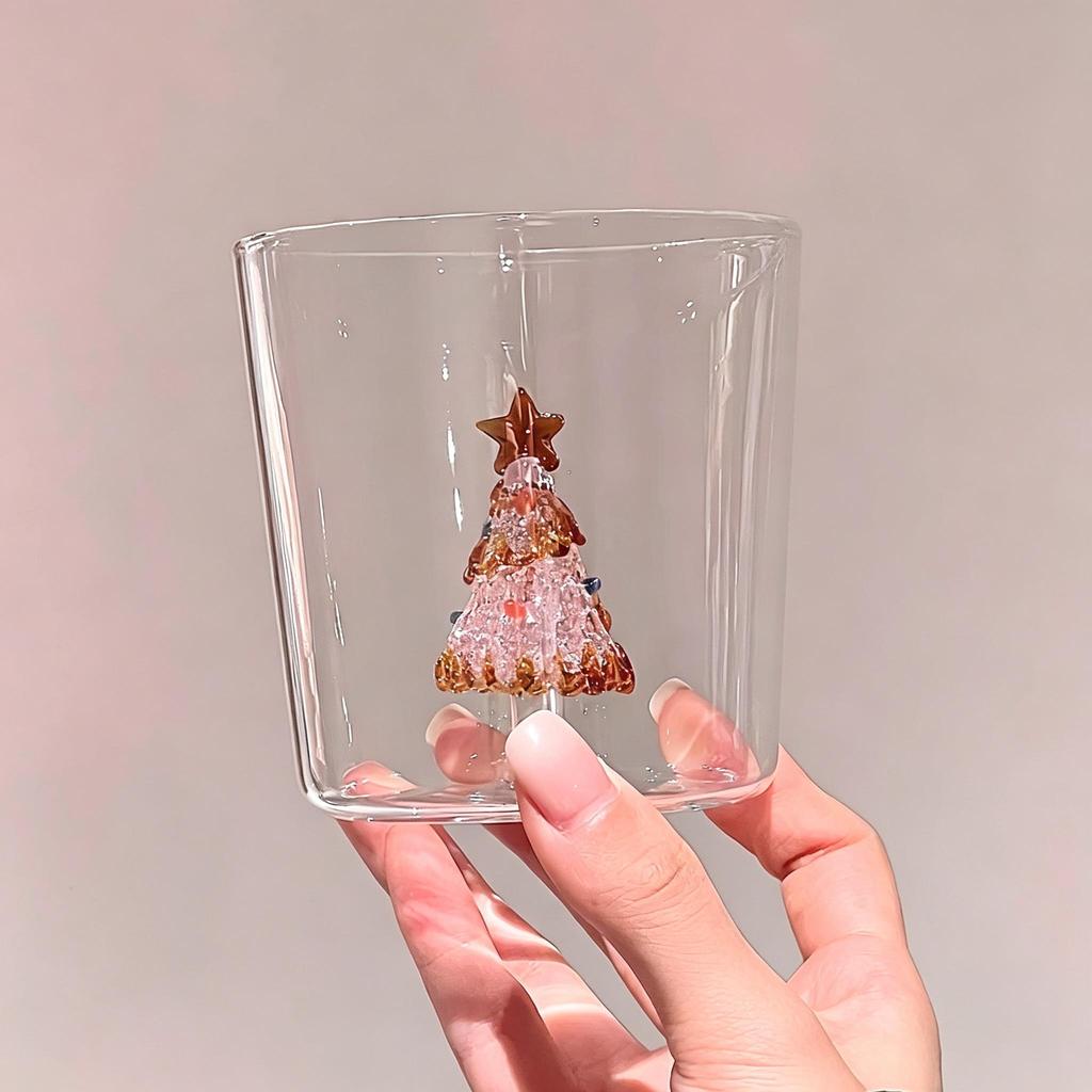 3D Christmas Tree Shaped Glass Cup, 400ml Clear Heat-resistant Water Mug