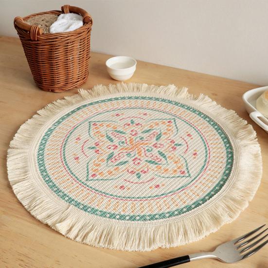 Beautiful Flower Pattern Placemat Good Woven Stylish Cotton Dinner Mat for Home