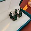 French Retro Emerald Diamond Round Earrings – Elegant and Luxurious Design