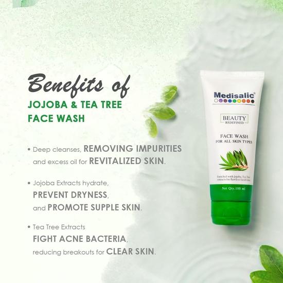 Medisalic Face Wash - Enriched with Jojoba and Tea Tree Extracts-For All Skin Types-100ml (Pack of 3)