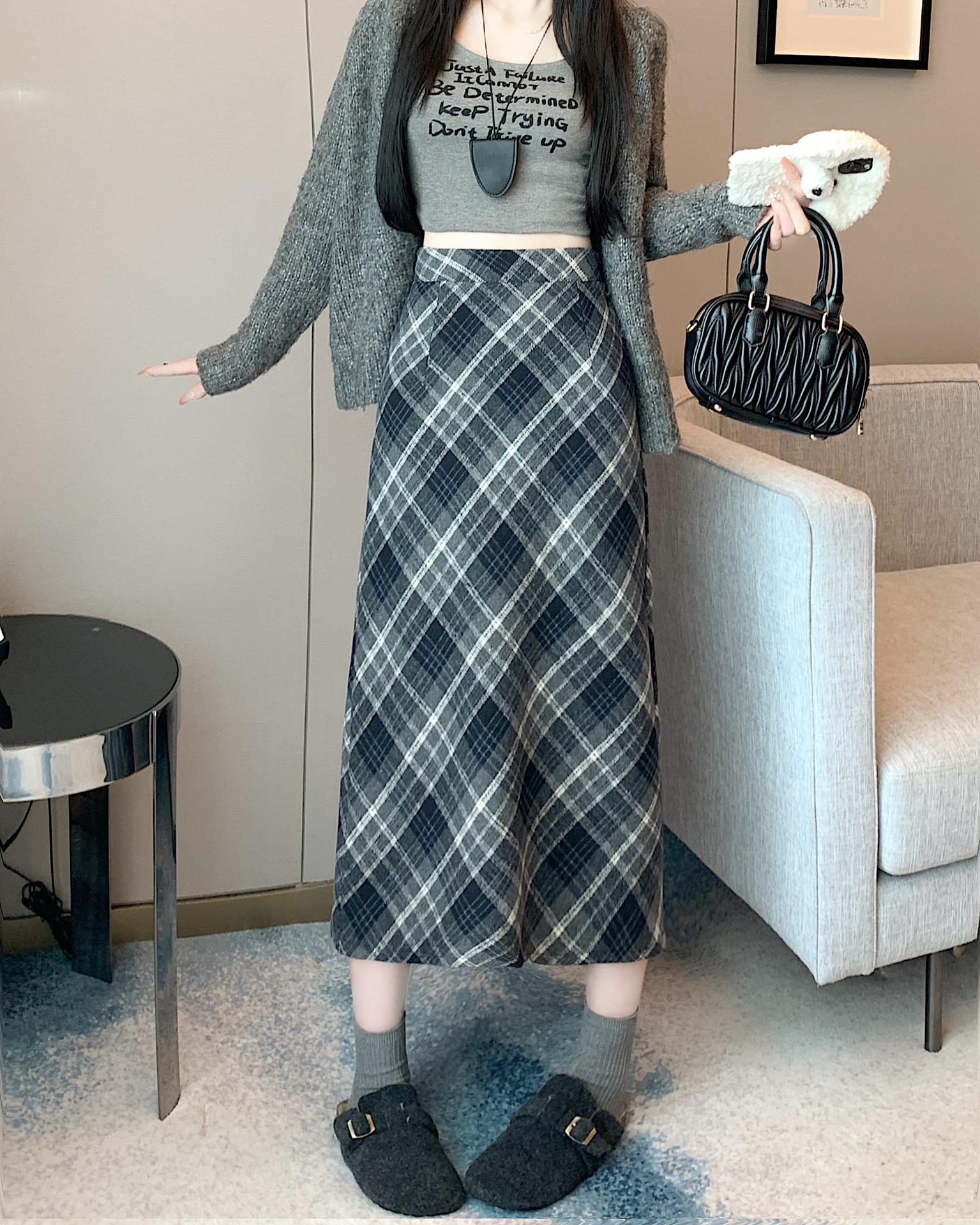 Plus Size Women s High Waist Plaid A-Line Skirt - Autumn/Winter Korean Style 2XL