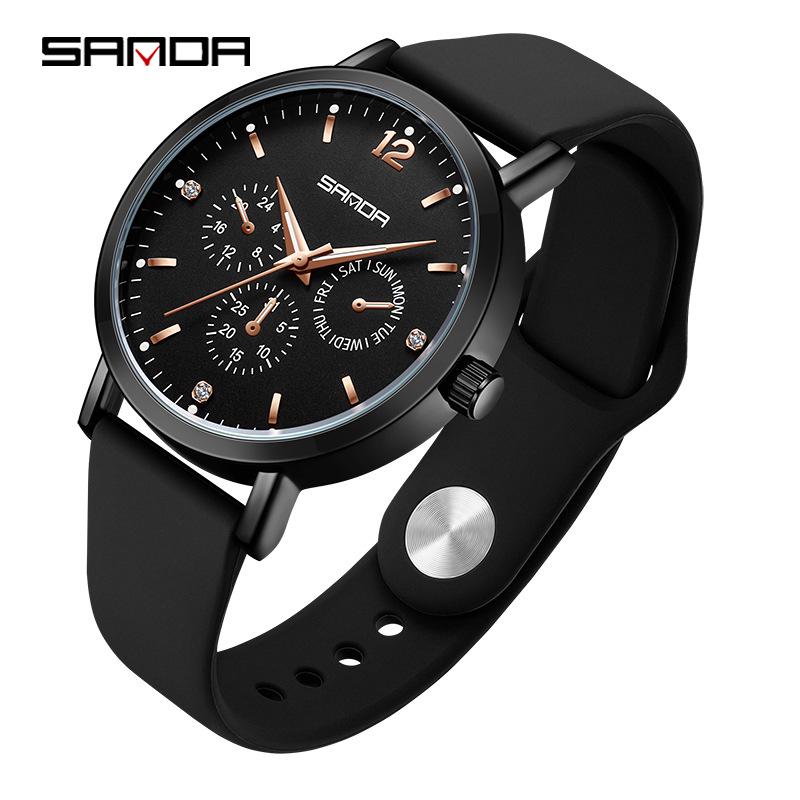Sanda Waterproof Six-Hand Quartz Wristwatch, Luminous Hands, Unisex for Business and Casual Wear