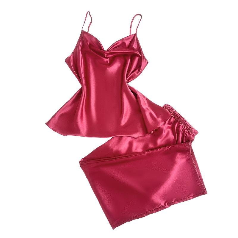 Spring and Summer Strappy Long Pants Two-piece Set, Fashionable, Thin and Comfortable Home Wear, Ice Silk Pajama Set