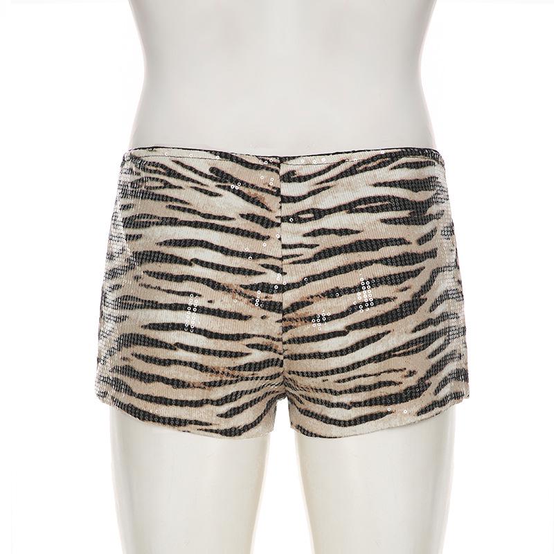 Slim Low-Waist Zebra Print Sequin Shorts - European & American Street Style Hip-Hugging Ultra-Shorts