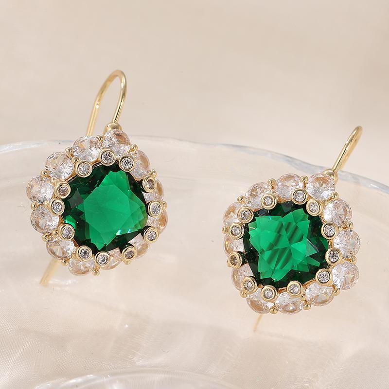 Elegant Gorgeous Synthetic Emerald Zirconia Square Dangle Earrings Women's Exquisite Vintage Wedding Banquet Jewelry Accessories