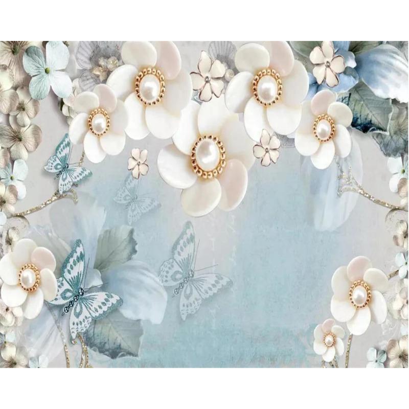 Photo Wallpaper 3d Flowers Wall Mural Modern Fashion Jewelry Flower Butterfly 3d Wallpaper