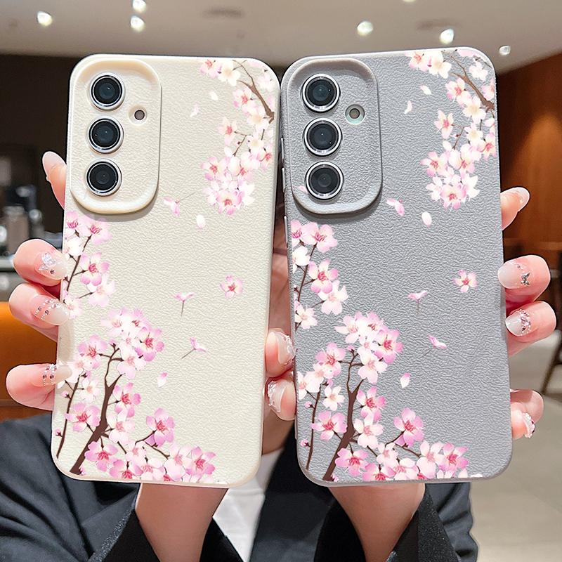 Custodia Floreale Fiori di Pesco Rosa Per Samsung S26 S25 S24 Ultra S23 S22 S21 FE A15 A16 A17 A26 A35 A36 A37 A54 A55 A56 A57 5G Copertura con Texture in Pelle