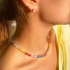Popular Hip Hop Jewelry Colored Zircon Necklace Stud Earrings Two-Piece Set Rainbow Necklace Colored Gem Set Chain