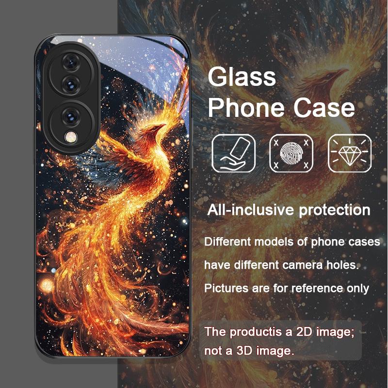 Aesthetic Phoenix Fire Feather Pattern Tempered Glass Phone Case for Huawei Nova 13 Pro 12 11 SE 10 P60 P40 Mate 40 50 60 Cover