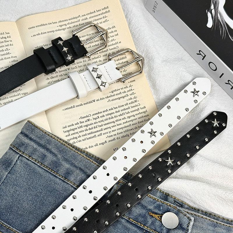Women'S Y2K Star Rivet Pu Leather Belt Punk Gothic Adjustable Pin Buckle Waistband Trendy Streetwear Decor Belt For Jeans Skirt