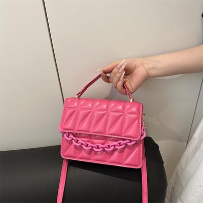 Solid Color Texture Small Bag Women's Summer 2025 New Trendy Fashion Portable Small Square Bag Simple Diamond Shoulder Messenger Bag