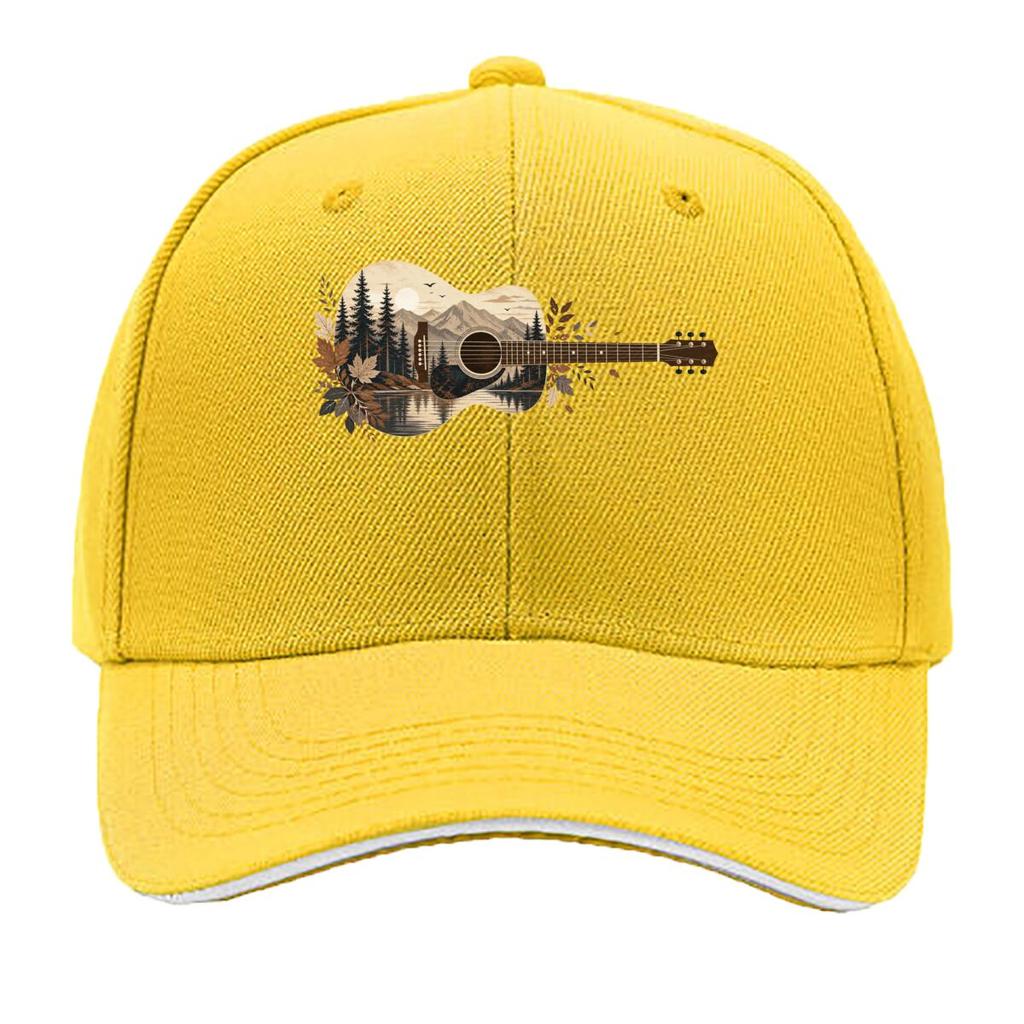 Rustic Forest Acoustic Guitar Silhou Sandwich Baseball Cap Sun Cap Outdoor Workouts Hat