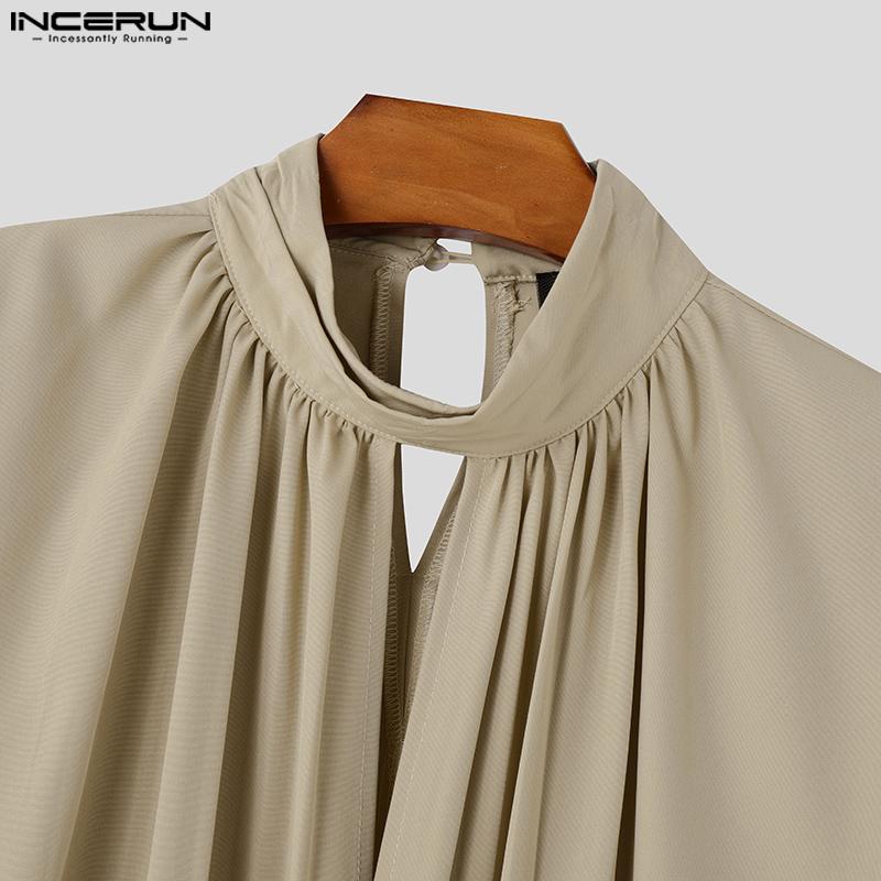 INCERUN Herren Puff Langarmshirts Tiefem V-Ausschnitt Ausschnitt Rüschen Casual Loose Tops
