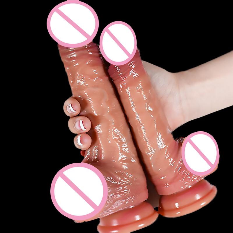 Realistischer Dildo für Frauen Echte Haut Silikon Penis Gleitende Hoden Saugnapf Schwanz 18+ Lesbische Sexspielzeuge Strap-On Dildos